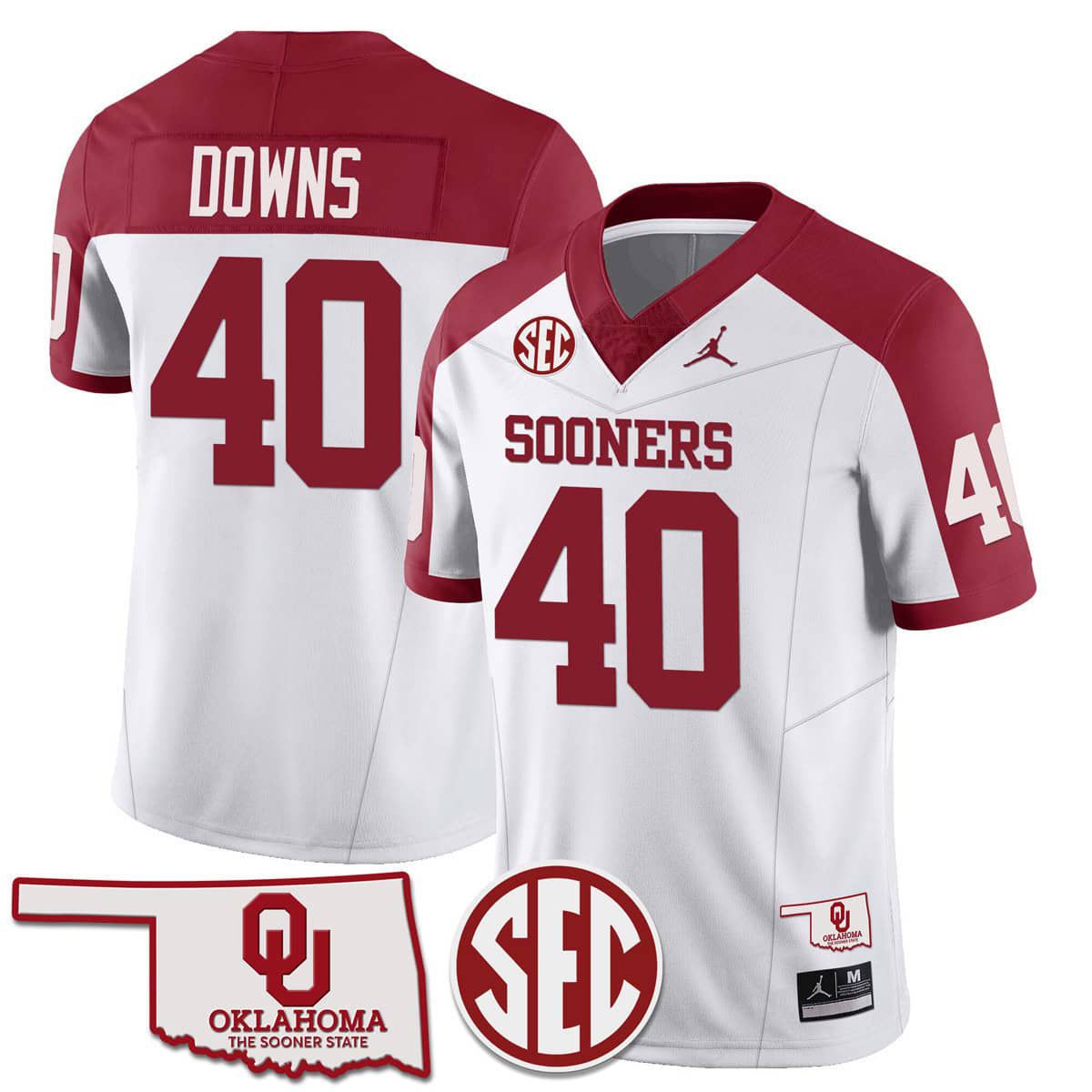 Men Oklahoma Sooners #40 Downs White 2024 SEC Patch Vapor Premier Limited NCAA Jersey style 1